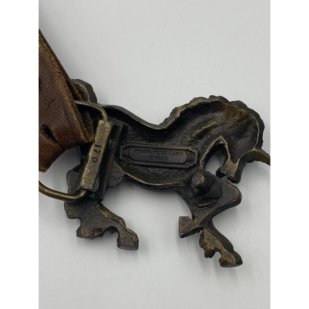 Vintage 3D UNICORN BELT Brass BUCKLE Leather INDIANA METALCRAFT 1979 Hippie Boho - Picture 3 of 4